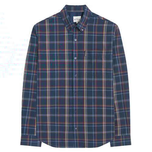 Ben Sherman Long Sleeved Linear Check Shirt Dark Navy